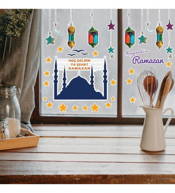 Hoşgeldin Ramazan Mahyalı Cam - Duvar Sticker Seti HK2554