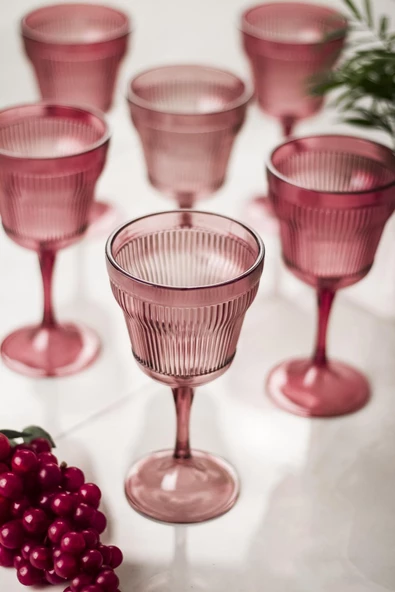 Akrilik Mürdüm 6'lı Kadeh & Su Meşrubat Kahve Yanı Bardağı 300 ml ( Cam Değildir ) - 2