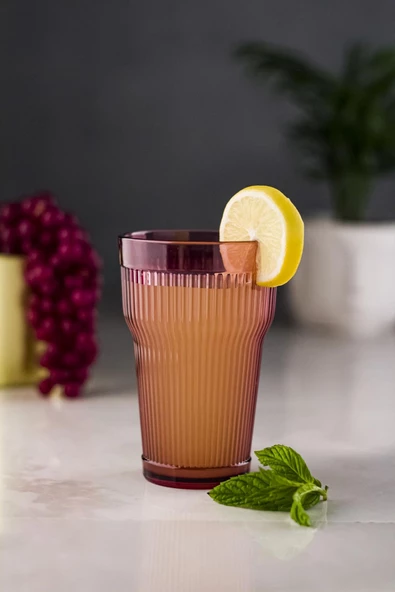 Akrilik Mürdüm 6'lı Uzun Bardak & Su Meşrubat Bardağı 400 ml ( Cam Değildir ) - 3