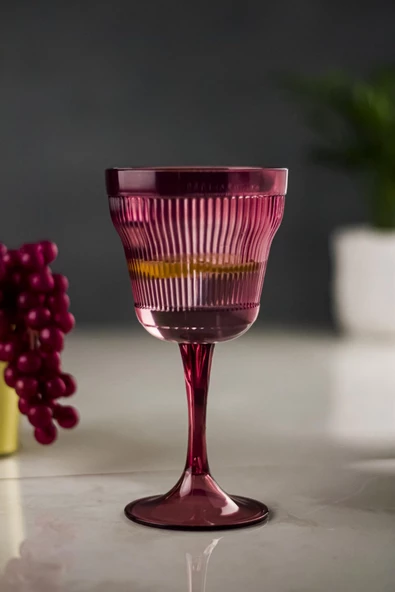 Akrilik Mürdüm 6'lı Kadeh & Su Meşrubat Kahve Yanı Bardağı 300 ml ( Cam Değildir )