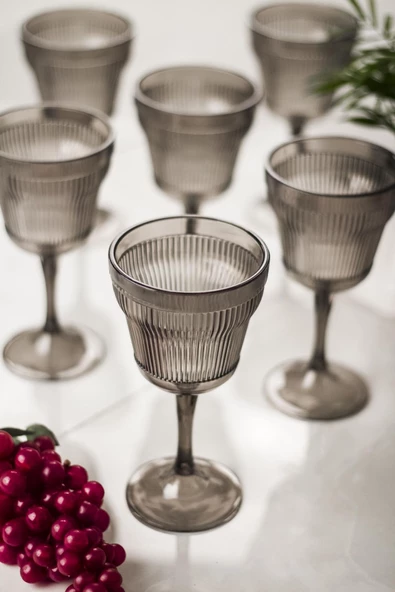 Akrilik Füme 6'lı Kadeh & Su Meşrubat Kahve Yanı Bardağı 300 ml ( Cam Değildir ) - 2