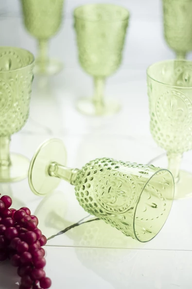 Akrilik Yeşil 6'lı Kadeh & Su Meşrubat Kahve Yanı Bardağı 450 ml ( Cam Değildir ) - 3