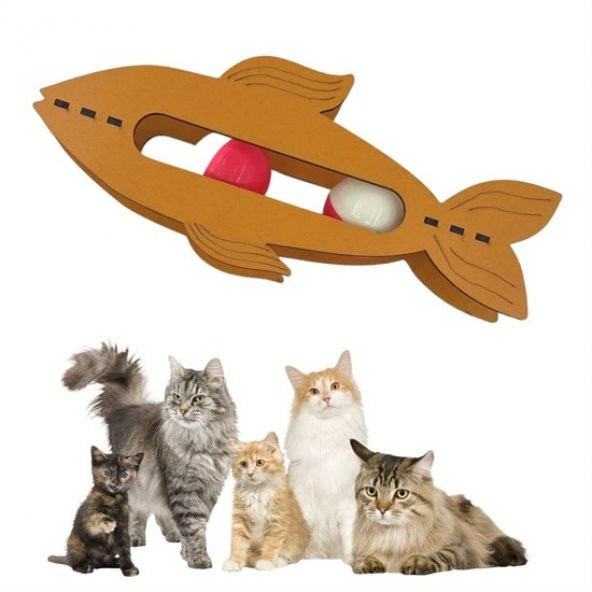 Kediler İçin Ahşap 2 Toplu Eğimli  Sevimli Balık Şeklinde Eğitim Amaçlı Oyuncak (579)