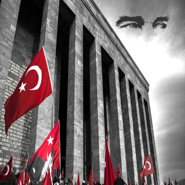 Baskılı Fon Perde Anıtkabir Kırmızı Bayraklı Atatürk Desenli - 6
