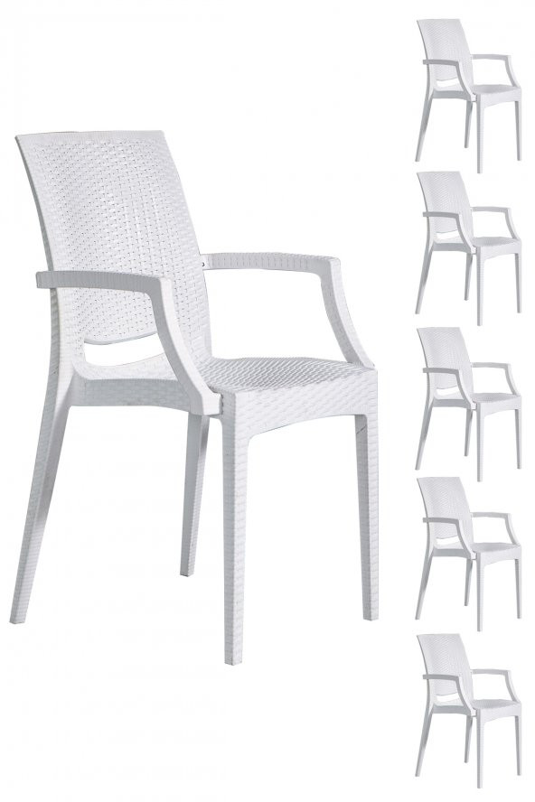 SANDALİE 6 Adet Rattan Lüx Beyaz Sandalye / Balkon-Bahçe-Teras