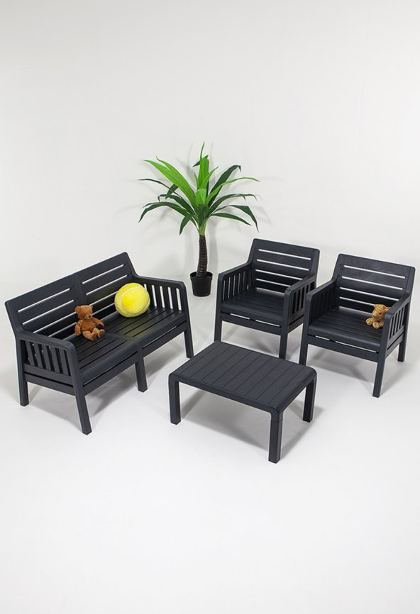 Modalife Lara Mindersiz 2+1+1+S Bahçe Çay Takımı Teras Mobilyası - Antrasit