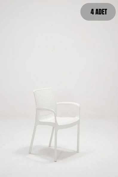 SANDALİE 4 Adet Rattan Lüx Beyaz Sandalye / Balkon-Bahçe-Teras