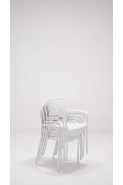 SANDALİE 4 Adet Rattan Lüx Beyaz Sandalye / Balkon-Bahçe-Teras - 4