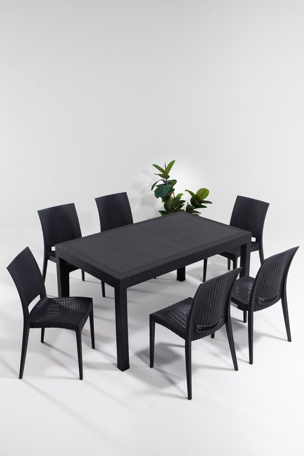 SANDALİE Rattan 90x150 Bahçe&Balkon&Teras Masa Seti - Antrasit