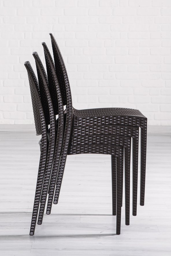 SANDALİE Rattan Large Kahve Masa Takımı Bahçe&Balkon 1 Masa + 6 Sandalye - 3