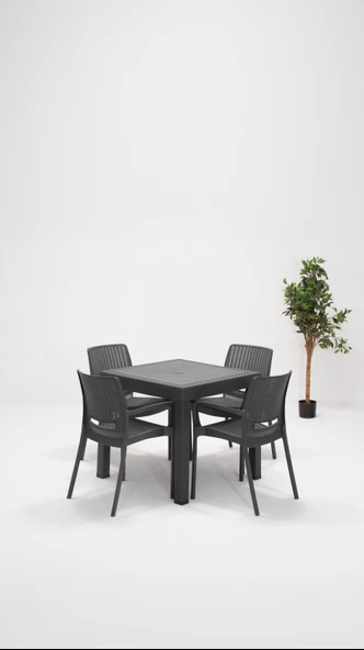 Sandalie Rattan Lüx 80X80 Bahçe&Balkon&Teras Masa Seti - Antrasit - 2