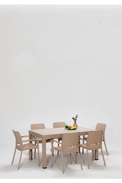SANDALİE Rattan Lüx Dikdörtgen Cappucino Masa Takımı Bahçe&balkon