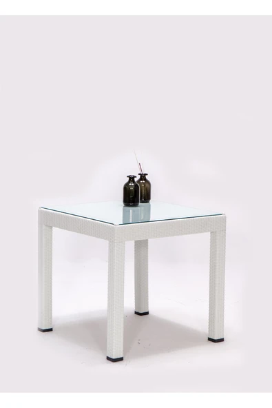 SANDALİE Rattan Small Lüx Camlı Beyaz Masa Takımı Bahçe&balkon 1 Camlı Masa + 4 Sandalye - 2