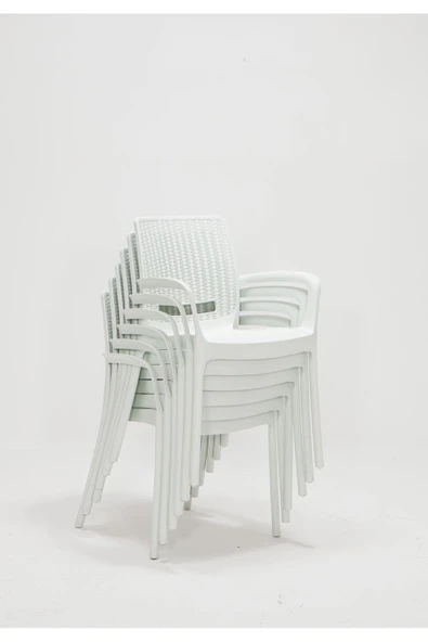 SANDALİE Rattan Large Lüx Camlı Beyaz Masa Takımı Bahçe&balkon 1 Camlı Masa + 6 Sandalye - 6