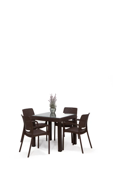 SANDALİE Rattan Small Lüx Camlı Kahve Masa Takımı Bahçe&balkon 1 Camlı Masa + 4 Sandalye