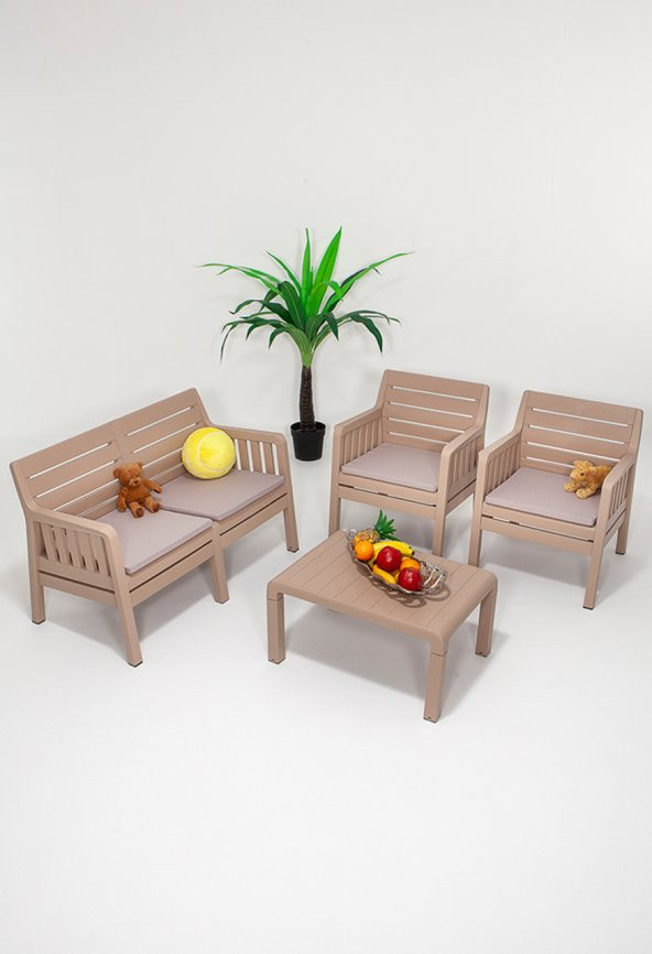 SANDALİE Lara 2+1+1+S Bahçe Takımı Balkon - Bahçe - Teras Mobilyası / Cappucino
