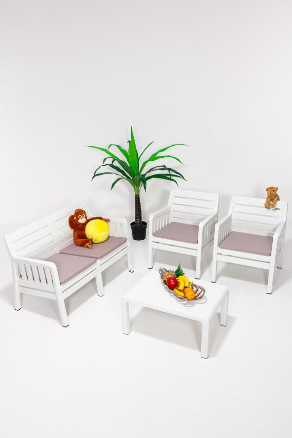 Sandalie Lara 2+1+1+S Bahçe Takımı Balkon - Bahçe - Teras Mobilyası / Beyaz