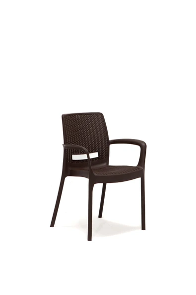 SANDALİE Rattan Kahve Kollu 4 Sandalye Masa Takımı - Bahçe&Balkon&Teras - 4