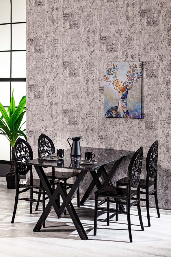 SANDALİE Matrix Wega Mermer Desen / Venüs Mutfak Masa Takımı - Siyah