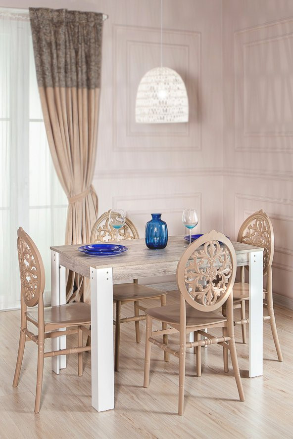 SANDALİE Grande Ceviz / Venüs Mutfak Masa Takımı 1 Masa 4 Sandalye - Cappucino