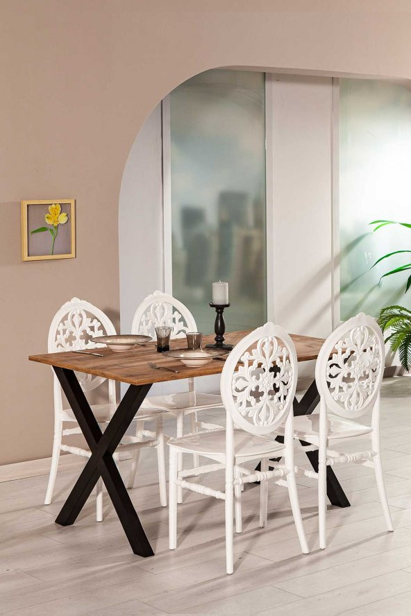 SANDALİE Matrix Maxima Açık Ceviz / Venüs Mutfak Masa Takımı - Beyaz