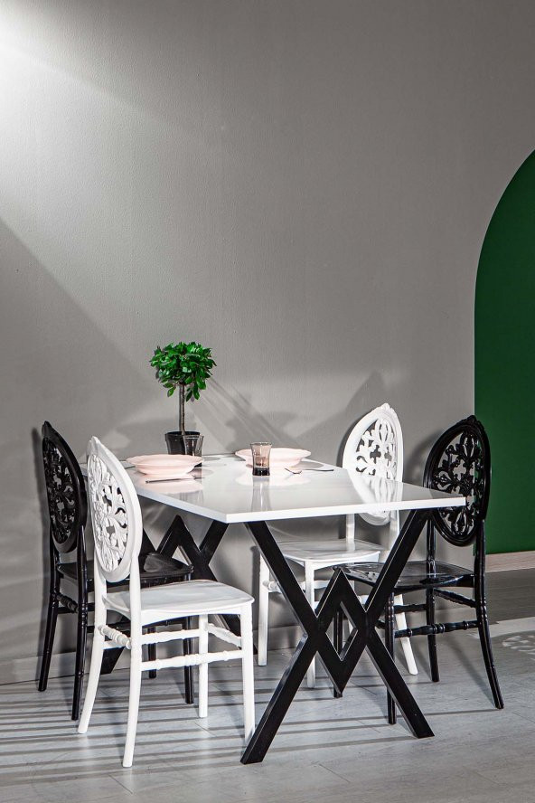 SANDALİE Matrix Wega Beyaz / Venüs Mutfak Masa Takımı - Siyah - Beyaz