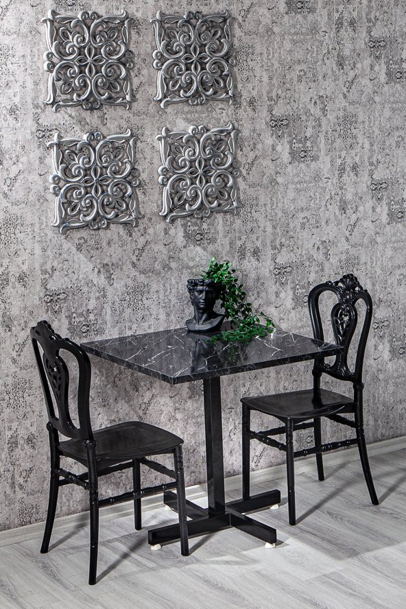 SANDALİE Tango Mermer Desen Carisma Mutfak Masa Takımı - Siyah - 2