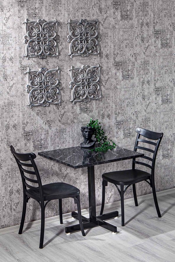 SANDALİE Tango Mermer Desen Efes Mutfak Masa Takımı - Siyah - Resim 2