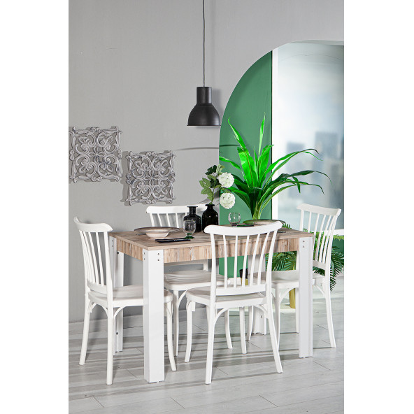 SANDALİE Grande / Violet Mutfak Masa Takımı 4 Sandalye 1 Masa - Beyaz