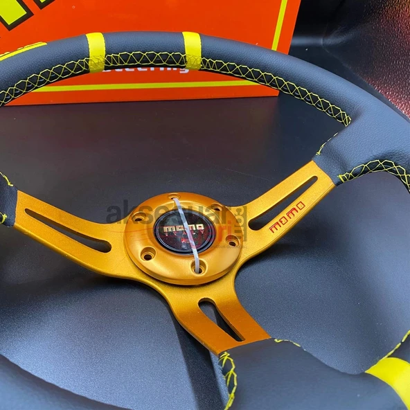 Momo Direksiyon Sarı İpli 35cm Ofsetli Model Deri Kaplama A+ Orjinal Ürün - 4