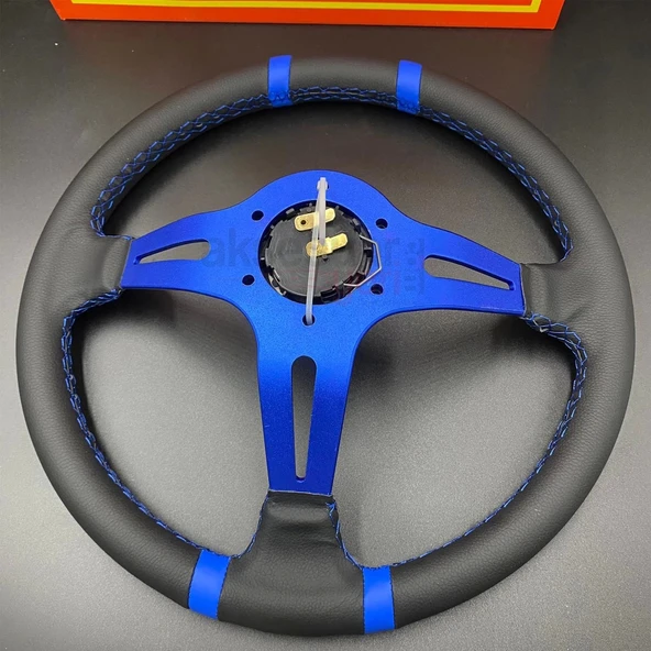 Momo Direksiyon Mavi İpli 35cm Ofsetli Model Deri Kaplama A+ Orjinal Ürün - 2