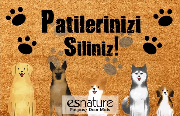 Esnature Köpek Desenli Patilerinizi Silin Yazılı Kapı Önü Paspası 45x70 Cm - 4