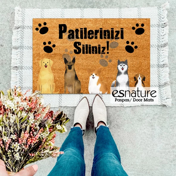 Esnature Köpek Desenli Patilerinizi Silin Yazılı Kapı Önü Paspası 45x70 Cm - 3