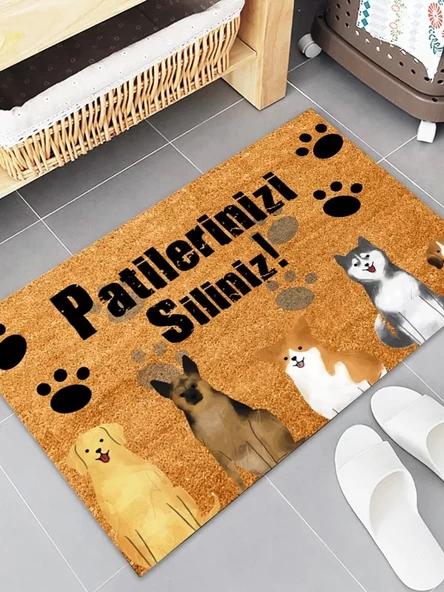 Esnature Köpek Desenli Patilerinizi Silin Yazılı Kapı Önü Paspası 45x70 Cm - 2