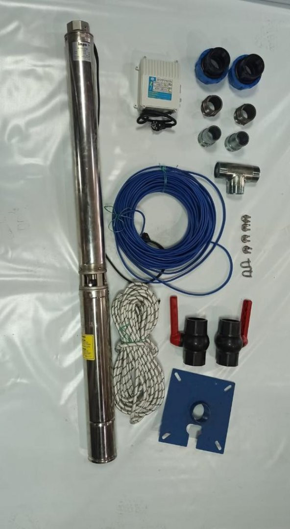 Impo Sk 406/13 2HP Technoplast Başlıklı  40 MT Yassı Kablolu ve Panolu 80 mt Halatlı Çift Vanalı Akıtma Başlıklı Monofaze Takım Dalgıç Pompa