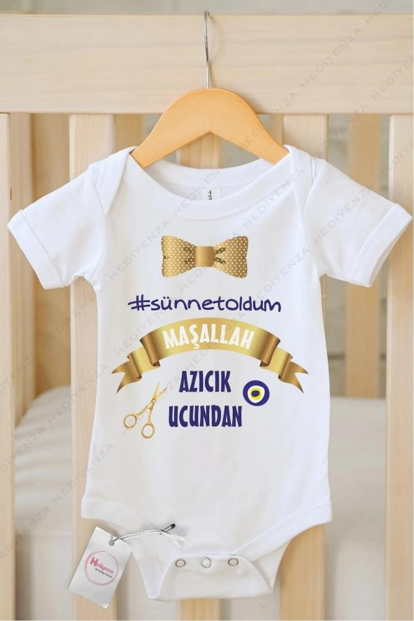 Azıcık Ucundan Sünnet Hediyenza Özel Tasarım Bebek Zıbın Pamuklu Çıtçıtlı Body Bebek Hediye ürün görseli 1