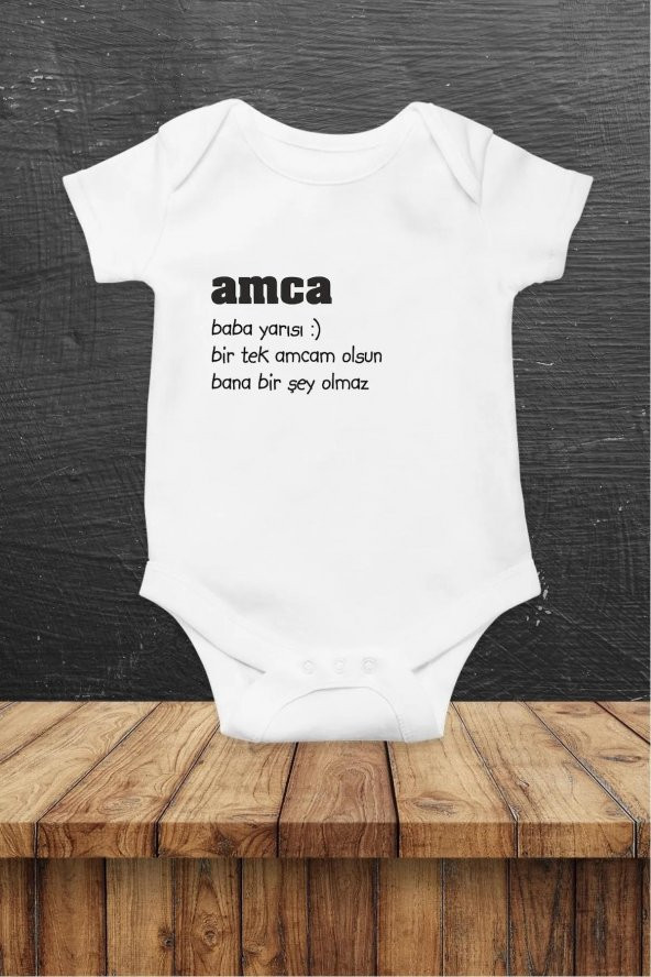 Amca Baba Yarısı Hediyenza Özel Tasarım Bebek Zıbın Pamuklu Çıtçıtlı Body Bebek Hediye - 1