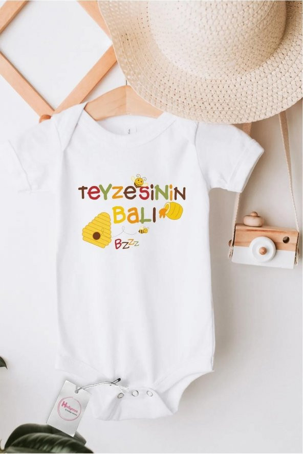 Teyzesinin Balı Hediyenza Özel Tasarım Bebek Zıbın Pamuklu Çıtçıtlı Body Bebek Hediye