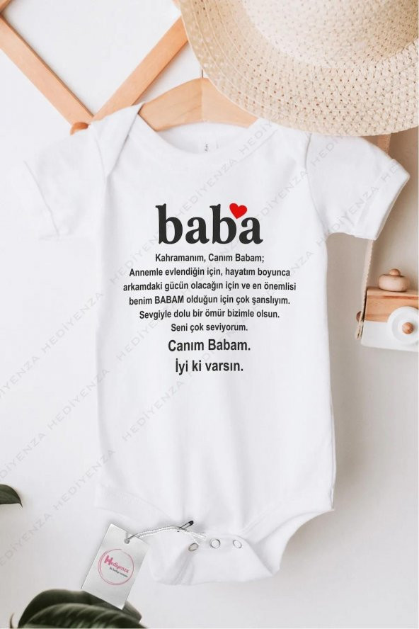 Baba Kahramanım İyi ki Varsın Hediyenza Özel Tasarım Bebek Zıbın Pamuklu Çıtçıtlı Body Bebek Hediye ürün görseli 1