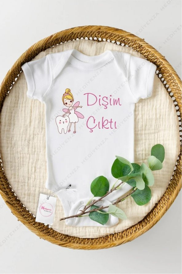 Dişim Çıktı Pembe Hediyenza Özel Tasarım Bebek Zıbın Pamuklu Çıtçıtlı Body Bebek Hediye ürün görseli 1