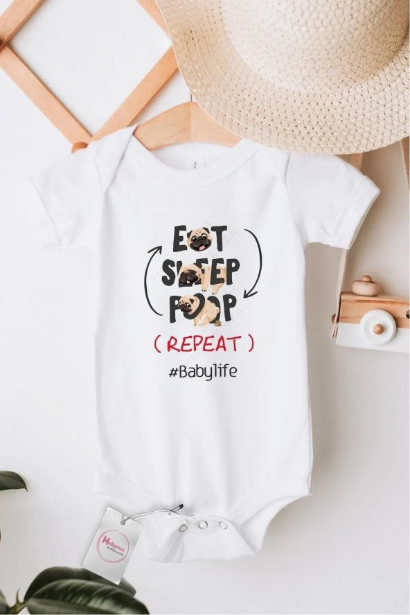 Eat Sleep Poop Hediyenza Özel Tasarım Bebek Zıbın Pamuklu Çıtçıtlı Body Bebek Hediye ürün görseli 1
