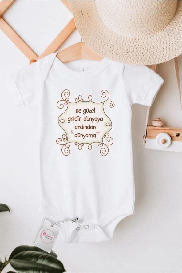 Ne Güzel Geldin Dünyama Hediyenza Özel Tasarım Bebek Zıbın Pamuklu Çıtçıtlı Body Bebek Hediye ürün görseli 1