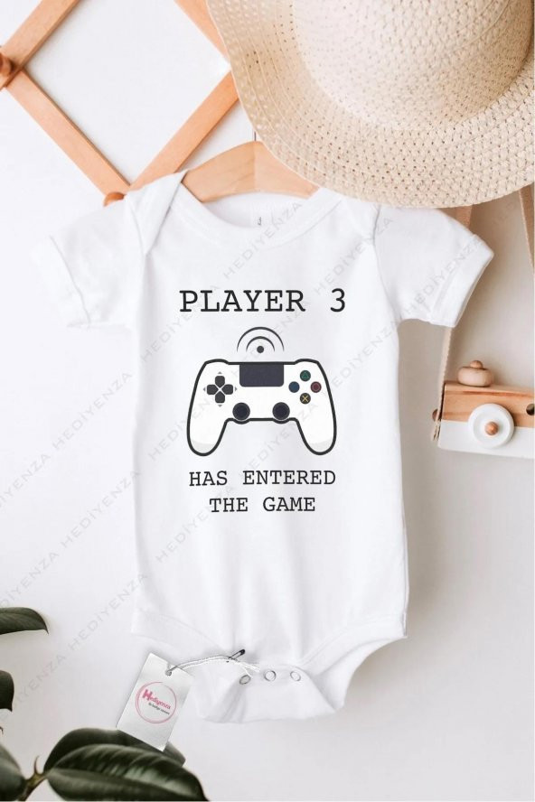 Player 3 Hediyenza Özel Tasarım Bebek Zıbın Pamuklu Çıtçıtlı Body Bebek Hediye