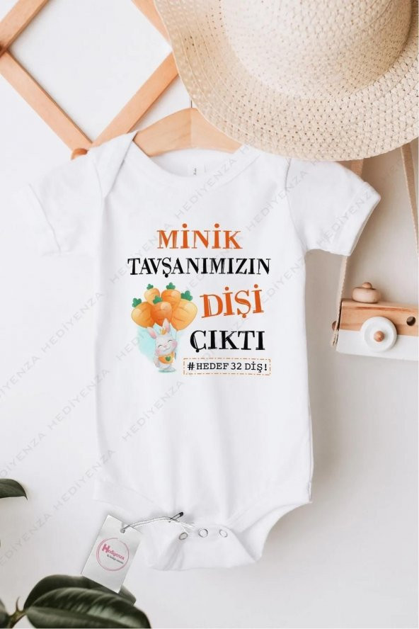 Minik Tavşanımızın Dişi Çıktı Hediyenza Özel Tasarım Bebek Zıbın Pamuklu Çıtçıtlı Body Bebek Hediye