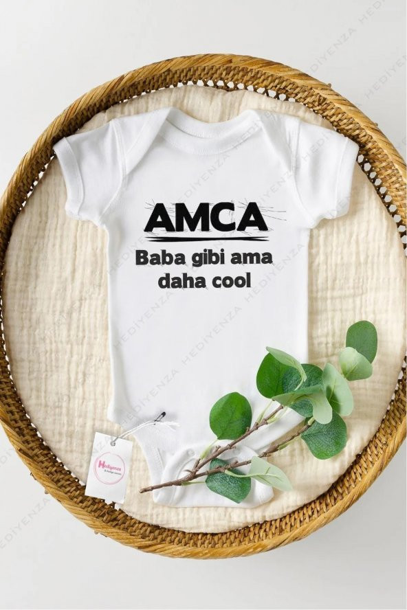 Amca Baba Gibi Ama Daha Cool 2 Hediyenza Özel Tasarım Bebek Zıbın Pamuklu Çıtçıtlı Body Bebek Hediye