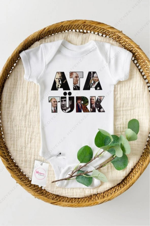 ATATÜRK Resimli Hediyenza Özel Tasarım Bebek Zıbın Pamuklu Çıtçıtlı Body Bebek Hediye - 1