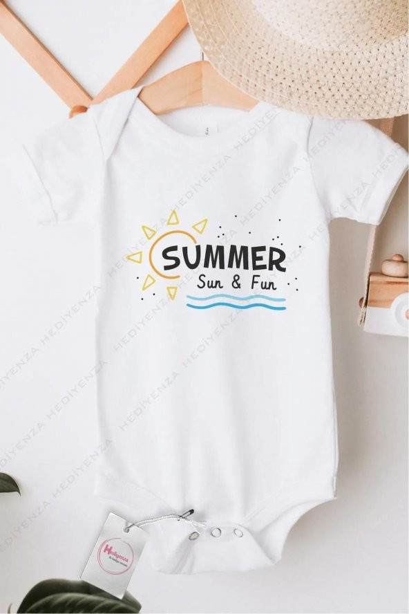 Summer Sun Fun Hediyenza Özel Tasarım Bebek Zıbın Pamuklu Çıtçıtlı Body Bebek Hediye