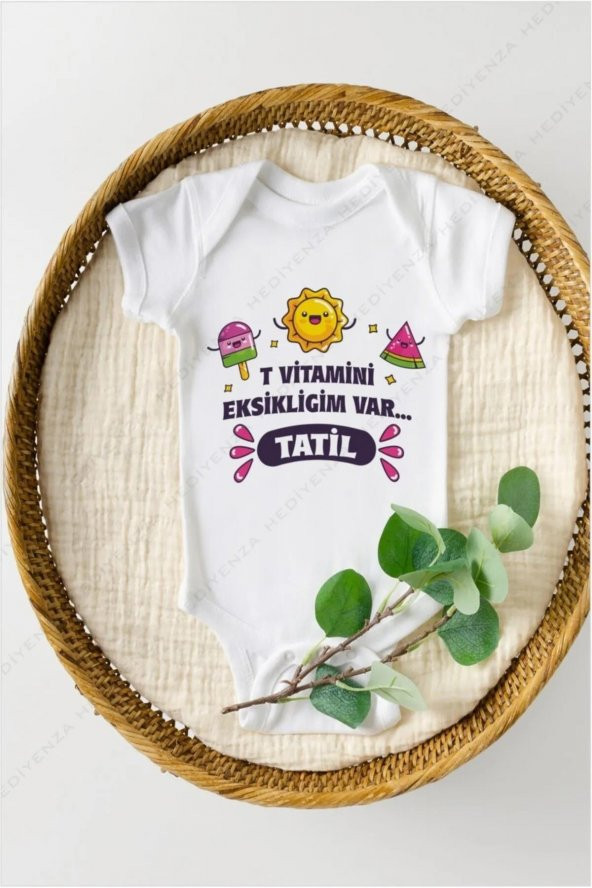 T Vitamini Eksikliğim Var  Hediyenza Özel Tasarım Bebek Zıbın Pamuklu Çıtçıtlı Body Bebek Hediye