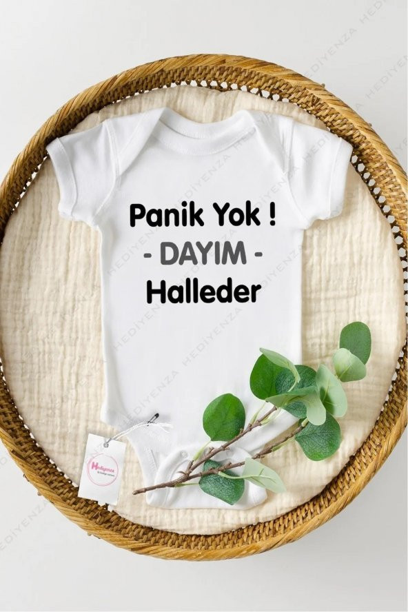 Panik Yok Dayım Halleder Hediyenza Özel Tasarım Bebek Zıbın Pamuklu Çıtçıtlı Body Bebek Hediye ürün görseli 1