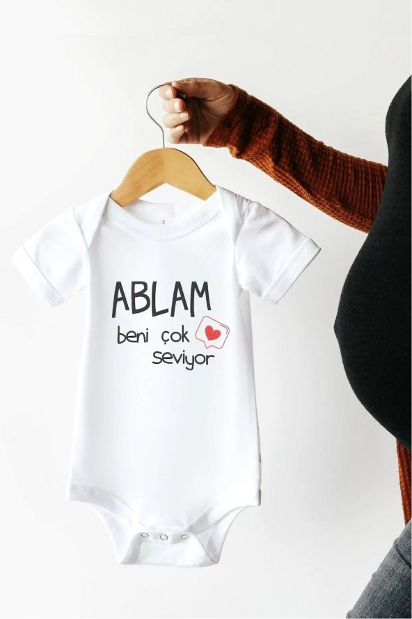 Ablam Beni Çok Seviyor Hediyenza Özel Tasarım Bebek Zıbın Pamuklu Çıtçıtlı Body Bebek Hediye ürün görseli 1
